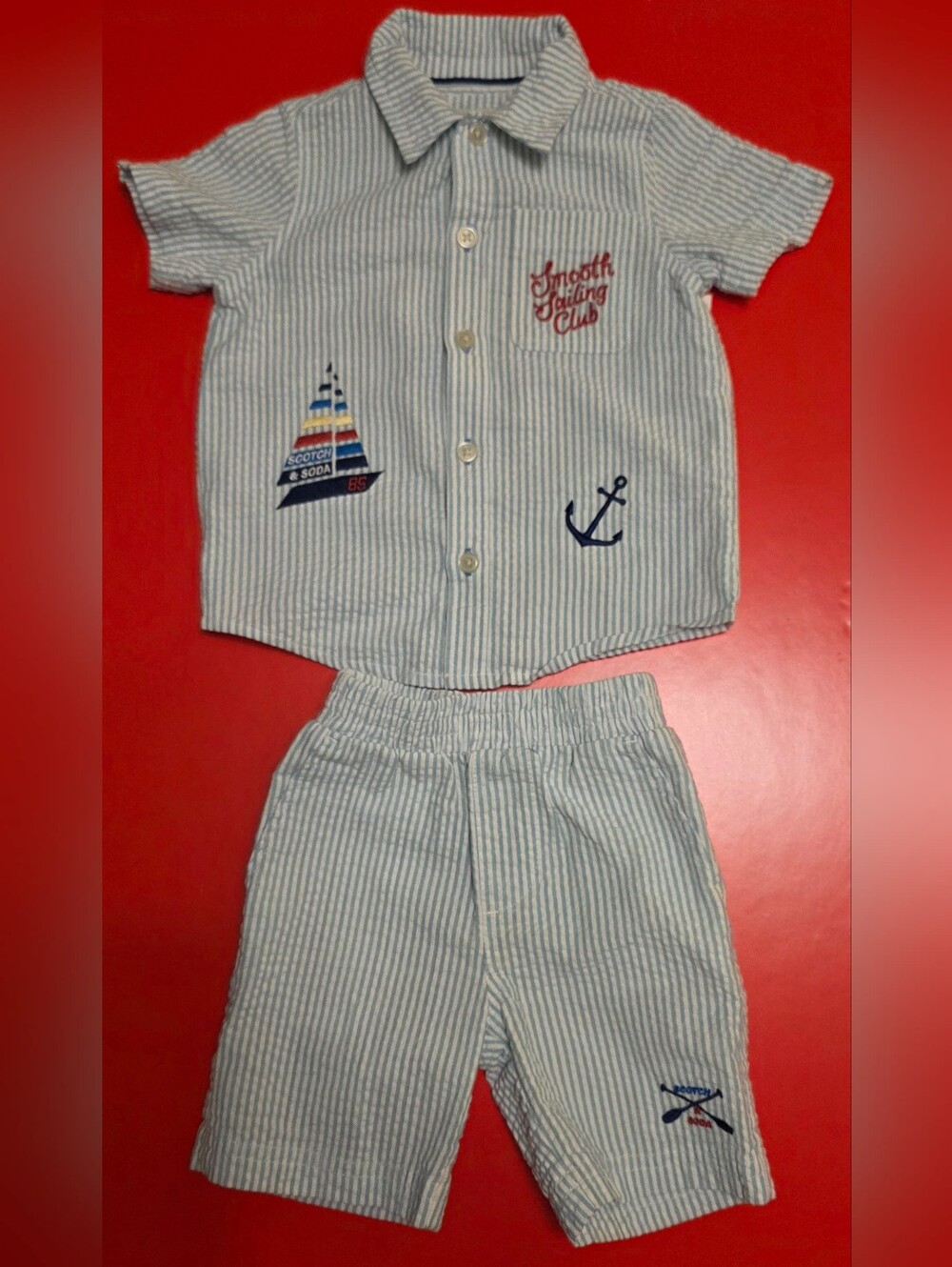 Scotch & Soda Blue and White Striped Kids Matching Set Size 2T